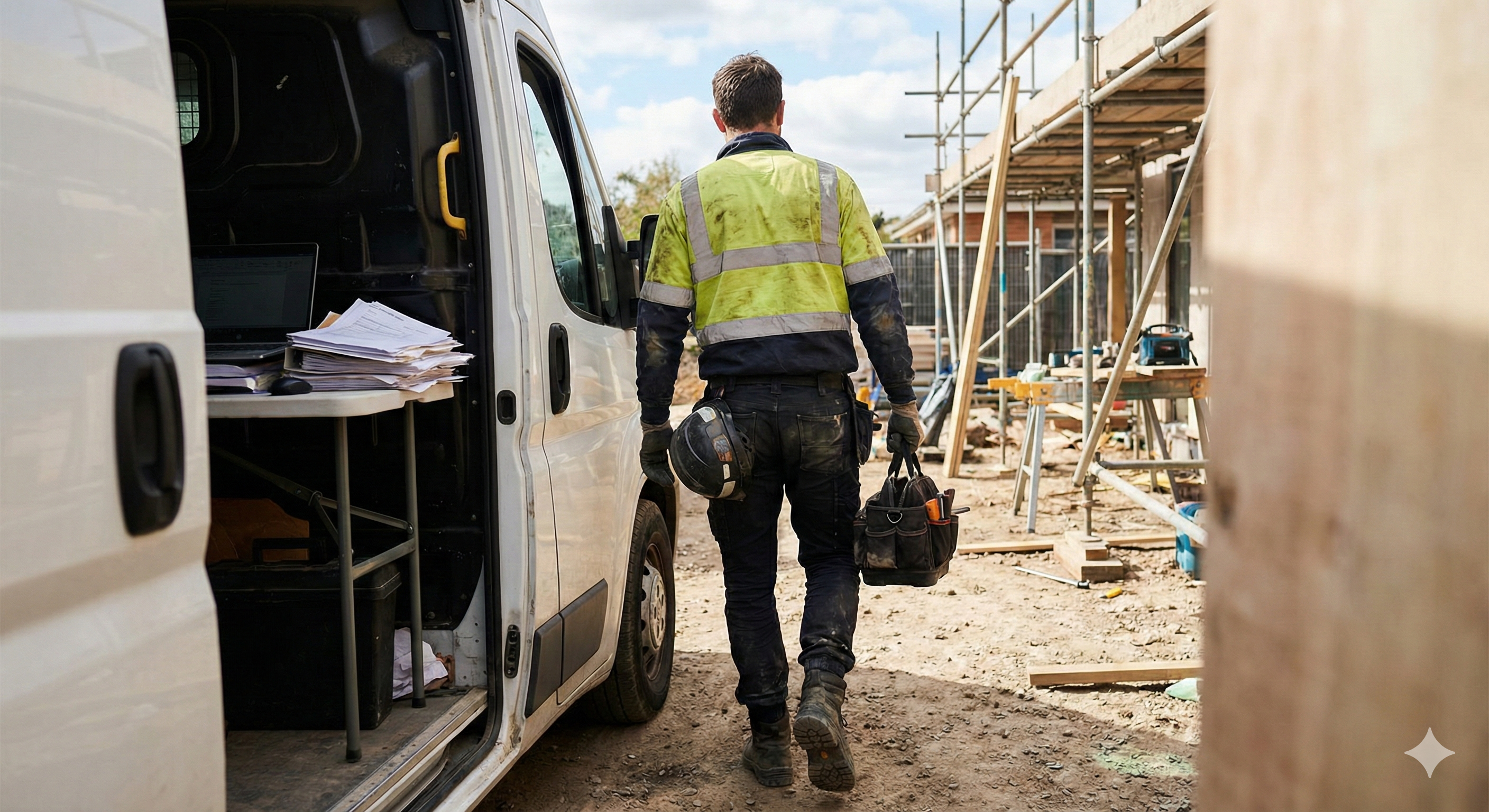 Chef d’entreprise du bâtiment partagé entre le chantier et le bureau